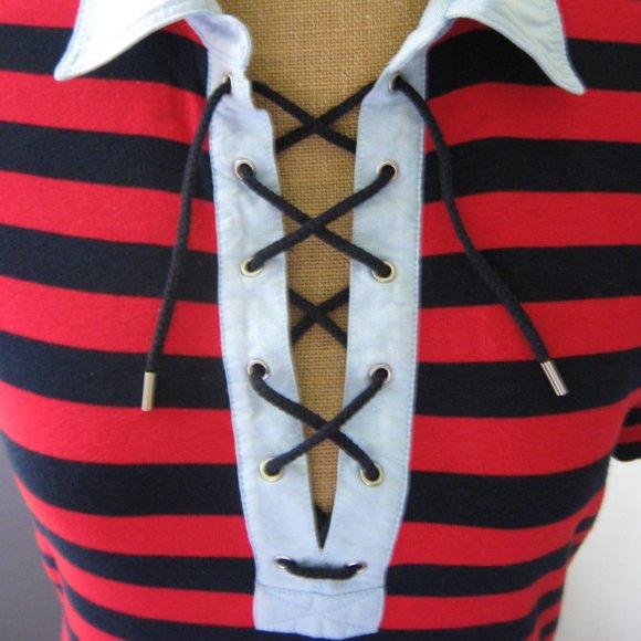 Chaps Red and Navy Striped T-shirt Dress - Picture 3 of 5